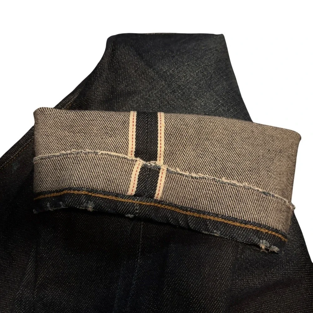SMN Denim Selvedge Jeans The Hunter Standard Slim Sz 38x28 Dark Wash Distressed